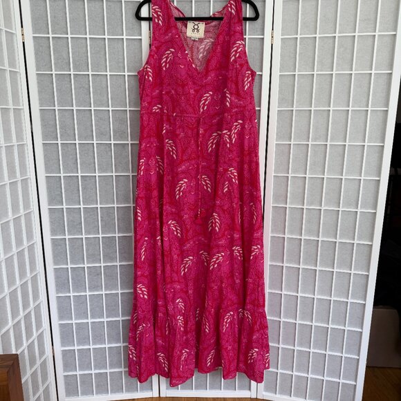 Figue Indira Batik Print Tiered Ruffle Hem Maxi Dress Pink XL - Picture 5 of 9